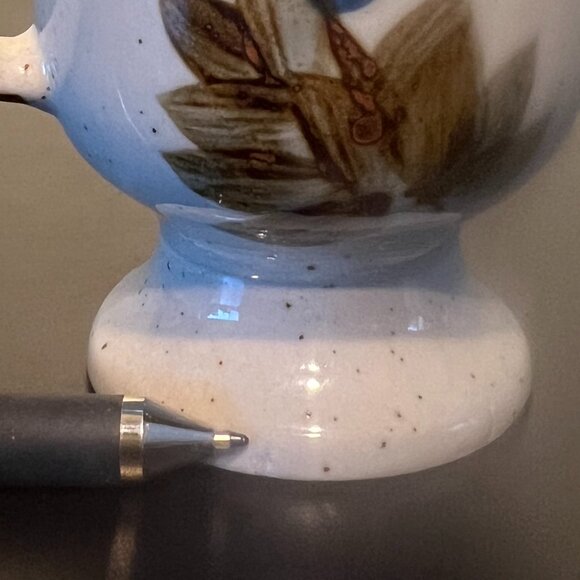 Vintage Otagiri Japan Hand Painted Brown & Blue Floral  Pedestal Stoneware Cup - Picture 8 of 8